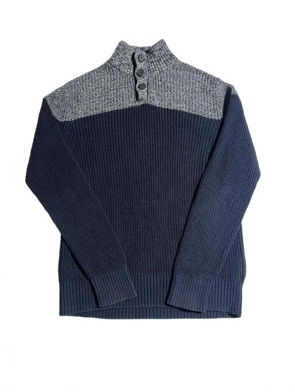 Banana Republic Men's Medium Navy and Gray Ribbed Knit Button-Up Sweater
